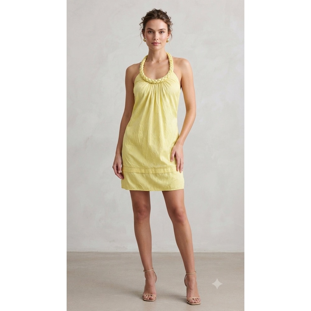 Calypso Christiane Celle Dress Women XS Yellow Silk Braided Halter Mini Luxury